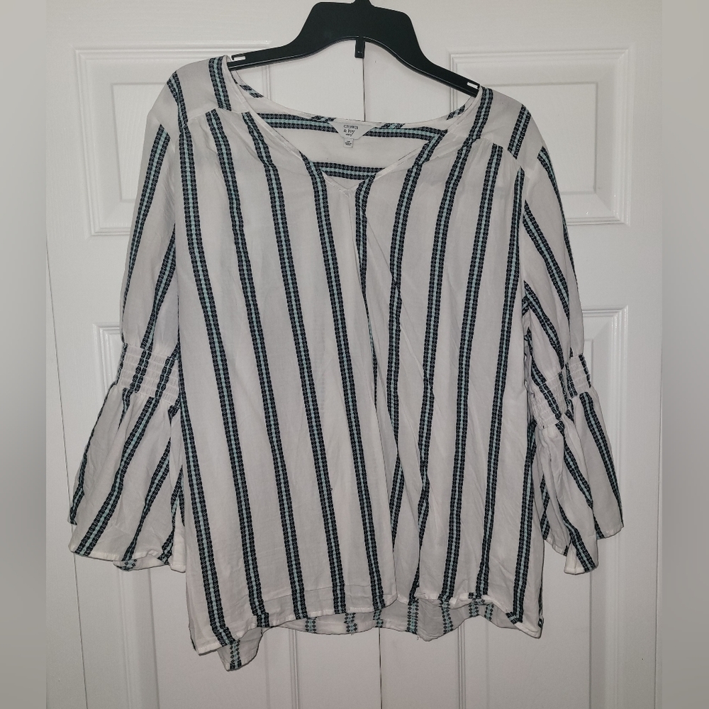 Crown & Ivy Striped Blouse 1X